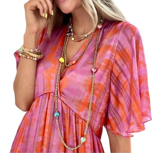 Coacia Watercolor-Print Tiered Maxi Pink Dress Size M NWT - Picture 4 of 7